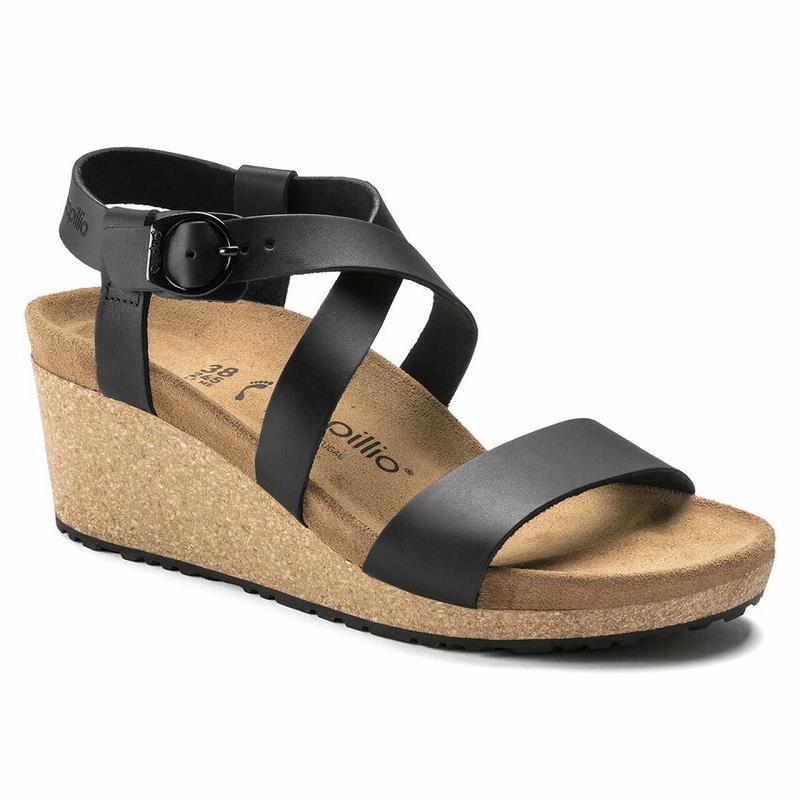 Birkenstock Papillio Sibyl Ring Přezkou Læder Sandaler Dame Sort | DK 370UZG